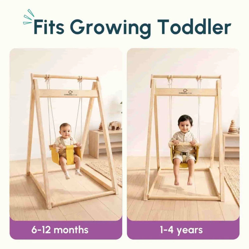 Curious Cub Wooden Baby Swing with Stand