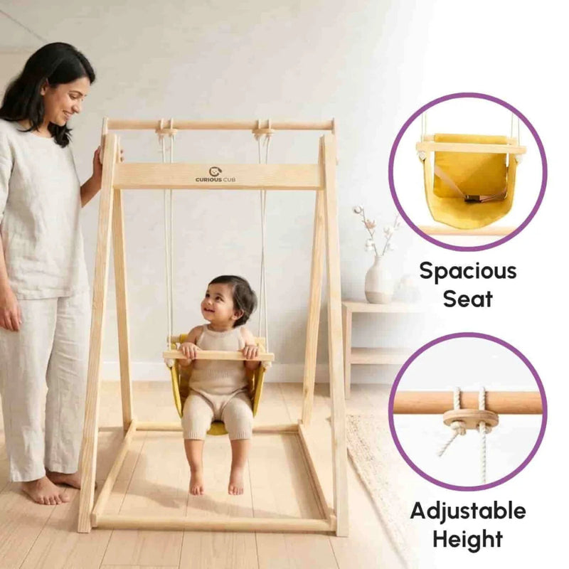 Curious Cub Wooden Baby Swing with Stand