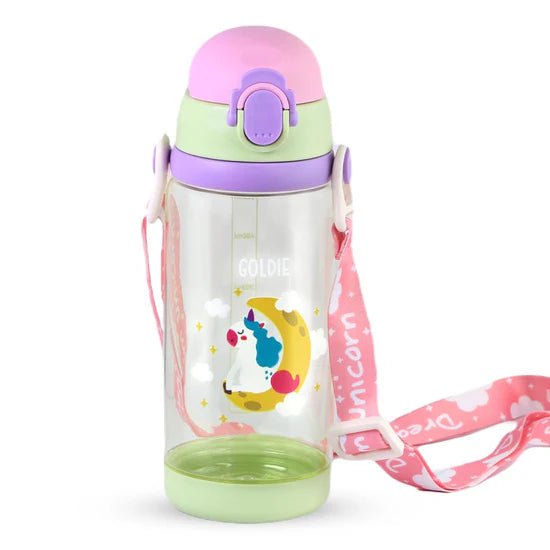 Cute Super Unicorn Sippy Cup Plastic Water Bottle with Straw & Strap For Kids - 600ml-LunchBox & Water Bottles-Bright International-Toycra