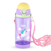 Cute Super Unicorn Sippy Cup Plastic Water Bottle with Straw & Strap For Kids - 600ml