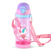 Cute Super Unicorn Sippy Cup Plastic Water Bottle with Straw & Strap For Kids - 600ml
