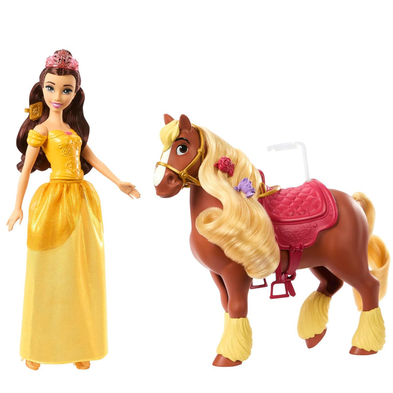 Disney Princess Toys, Belle Fashion Doll & Philippe Horse with Saddle, Brushable Mane & Tail & 4 Styling Accessories, Inspired by Movie