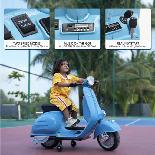 EMotorad Formula Fun Vespa Ride-On Toy Scooter for Kids | Battery Operated Electric Scooter-Blue-Ride Ons-Formula Fun-Toycra
