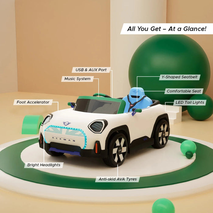 Emotorad Formula Fun Mini Cooper Aceman -White-Ride Ons-Formula Fun-Toycra