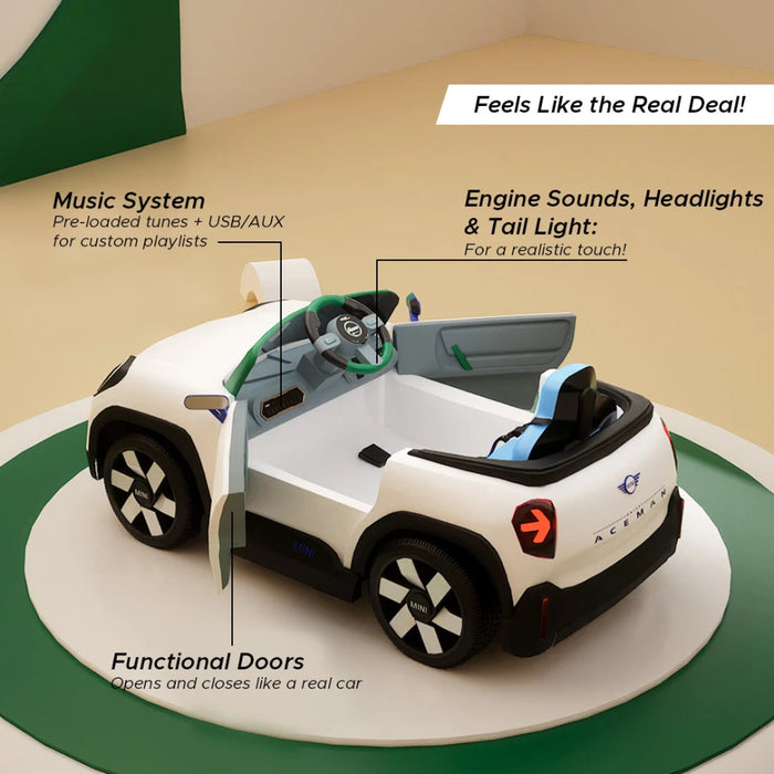 Emotorad Formula Fun Mini Cooper Aceman -White-Ride Ons-Formula Fun-Toycra