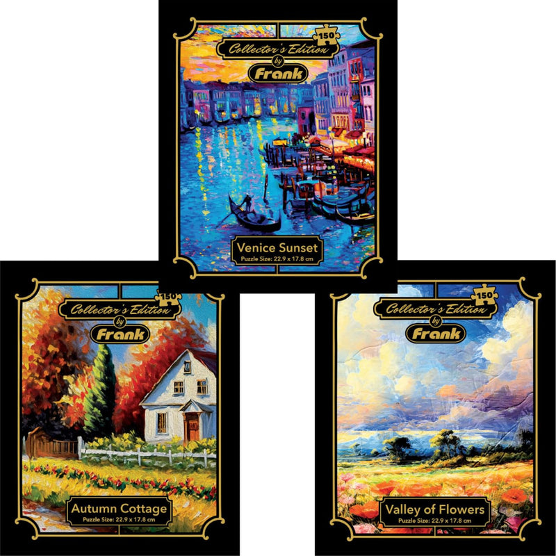 Frank Collector's Edition Jigsaw Puzzle Pack of 3 ( Valley of Flower, Venice Sunset, Autumn Cottage)