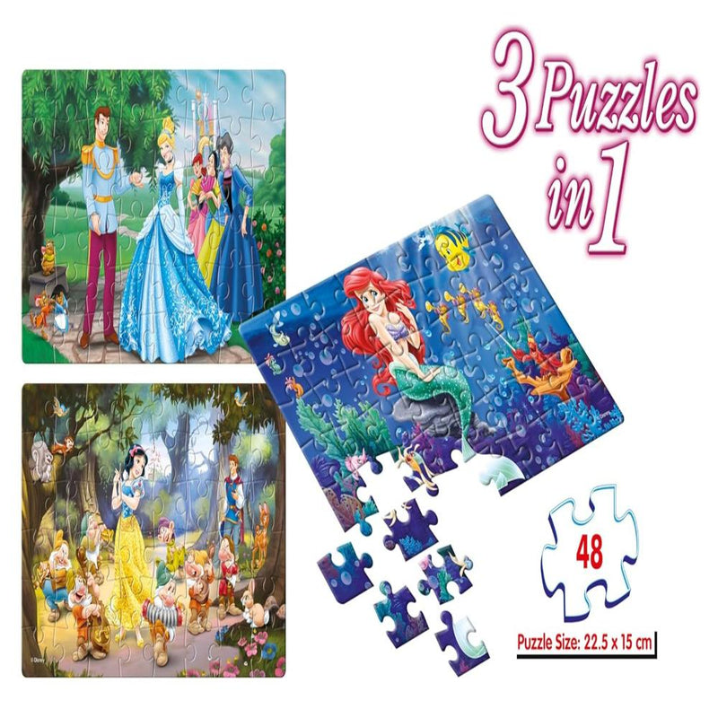 Frank Disney Princess (48 Pieces) 3 in 1 Jigsaw Puzzle
