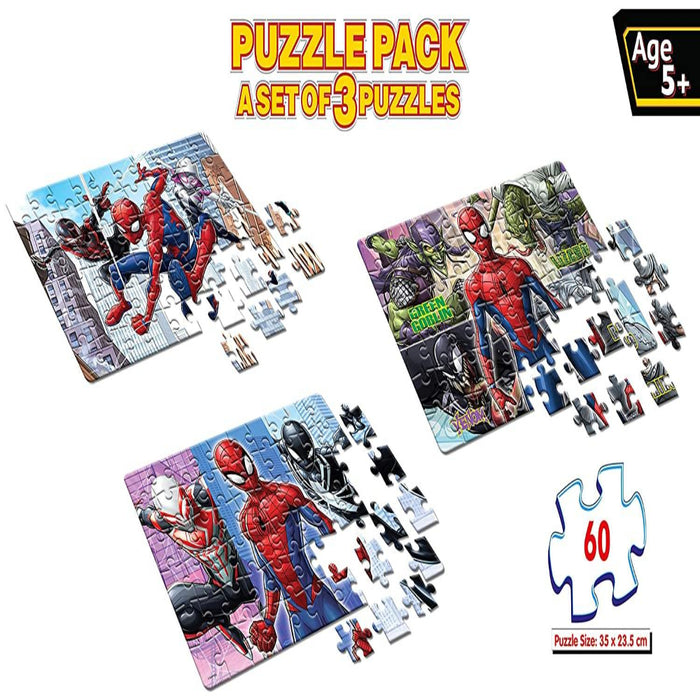 Frank Marvel Spider-Man Puzzle Pack Set Of 3 Puzzles (60 Pieces)-Puzzles-Frank-Toycra