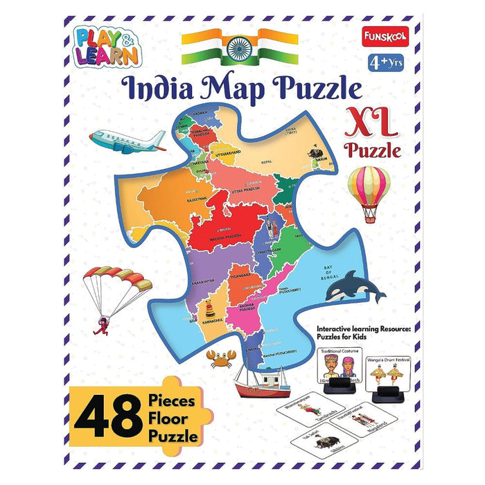 Funskool Play & Learn-India Map Large Size 48 Pieces Puzzle-Kids Games-Funskool-Toycra