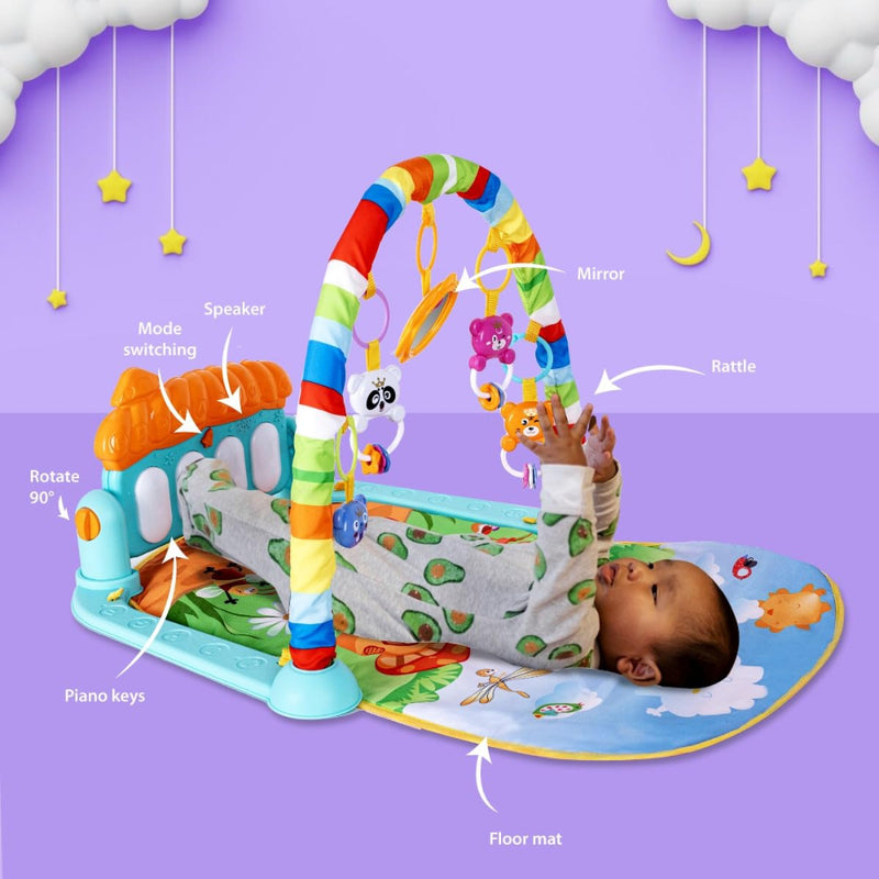 Karma Solutions Genie's Toy Bus Baby Piano Gym Mat with Hanging Rattles
