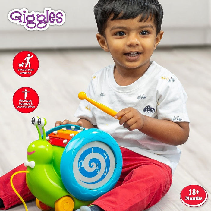 Giggles 3 In 1 Pull Along Musical Snail-Musical Toys-Giggles-Toycra