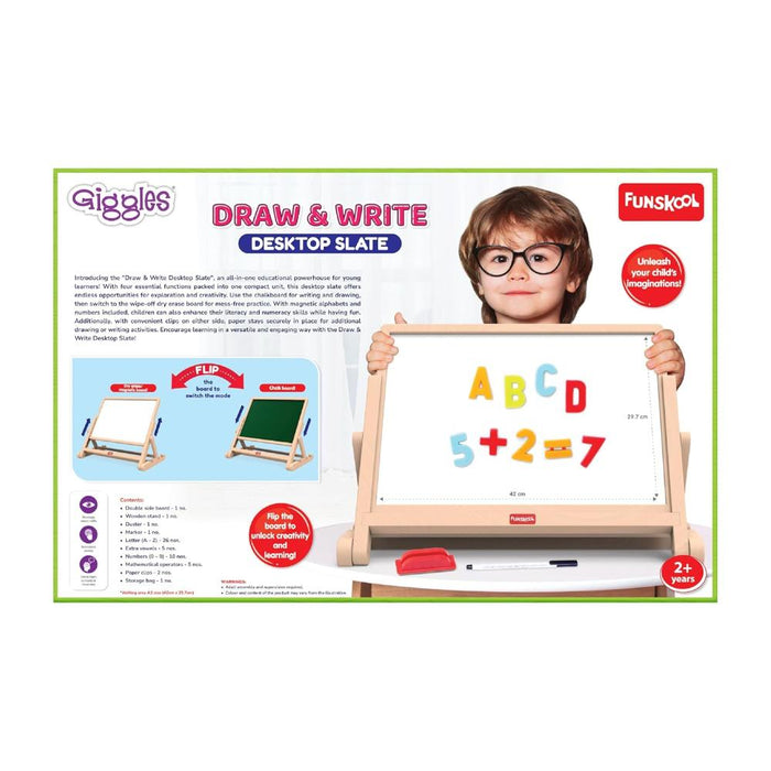 Giggles Draw N Write Desktop Slate, 4 in 1 Double Sided Board-Arts & Crafts-Funskool-Toycra