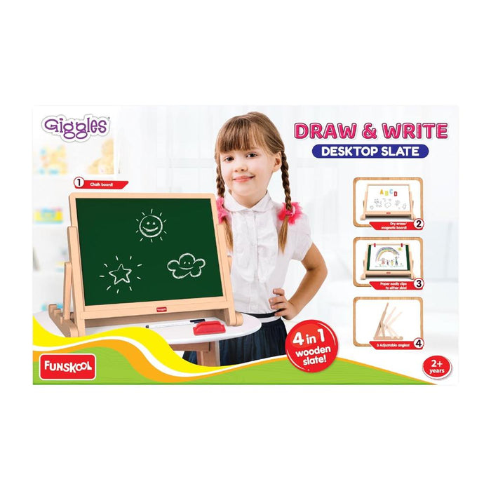 Giggles Draw N Write Desktop Slate, 4 in 1 Double Sided Board-Arts & Crafts-Funskool-Toycra