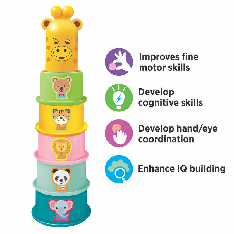 Giraffe N Friends – Stacking & Nesting Animal Cups | 6 Colourful Cups | Early Learning Toy for Babies (Age 12-36 Months)