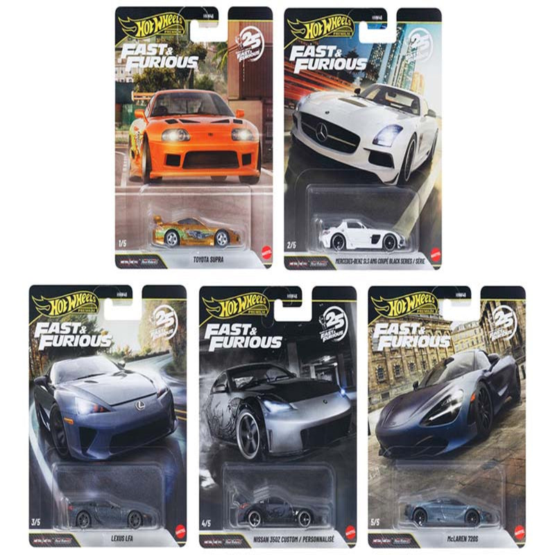 Hot Wheels Fast & Furious 2026 25Th Anniversary Premium Set of 5 +Silver Series Batman Collection Pack of 10 Cars