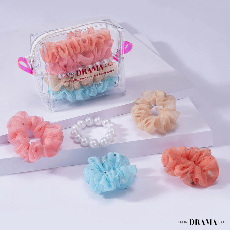 Hairdramaco Luxury Scrunchies Set of 5 With Free Pouch