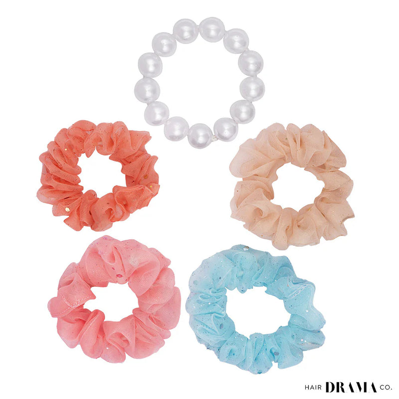 Hairdramaco Luxury Scrunchies Set of 5 With Free Pouch