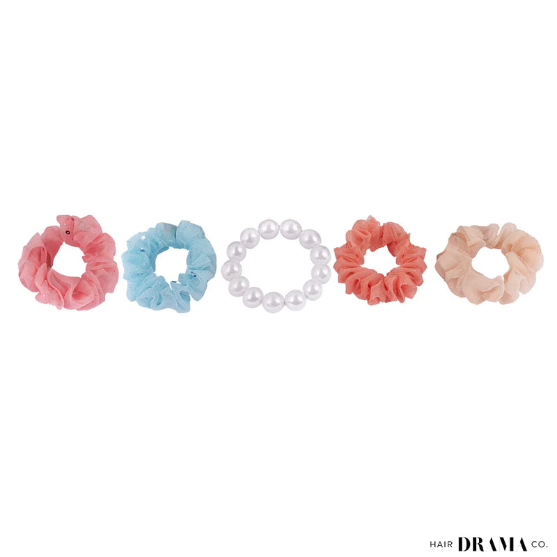 Hairdramaco Luxury Scrunchies Set of 5 With Free Pouch
