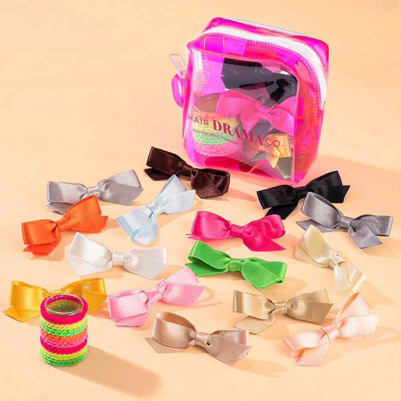 Hairdramaco Rainbow Gift Set With Hair Bows And Hair Ties With Pouch
