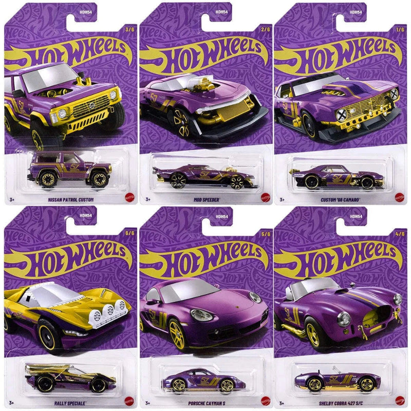 Hot Wheels 2025 57th Anniversary Pearl and Chrome Vehicle -Pack of 6