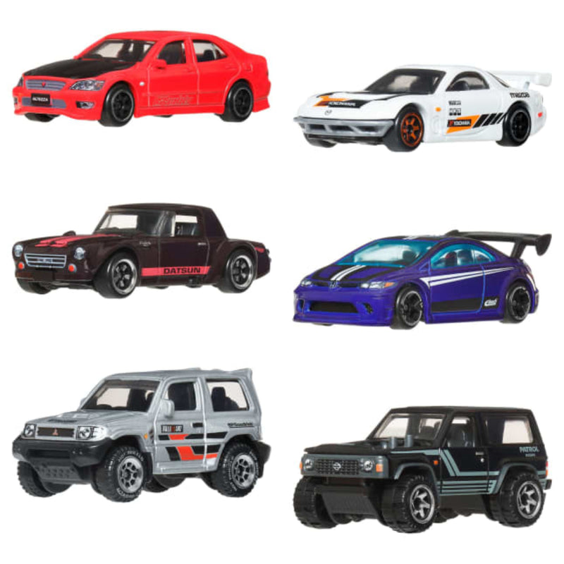 Hot Wheels 2026 1:64 Scale Die-Cast Toy Cars, Japanese Vehicles (Set of 6)+ Hot Wheels 2026 Team Transport 24 Honda Civic Type R combo