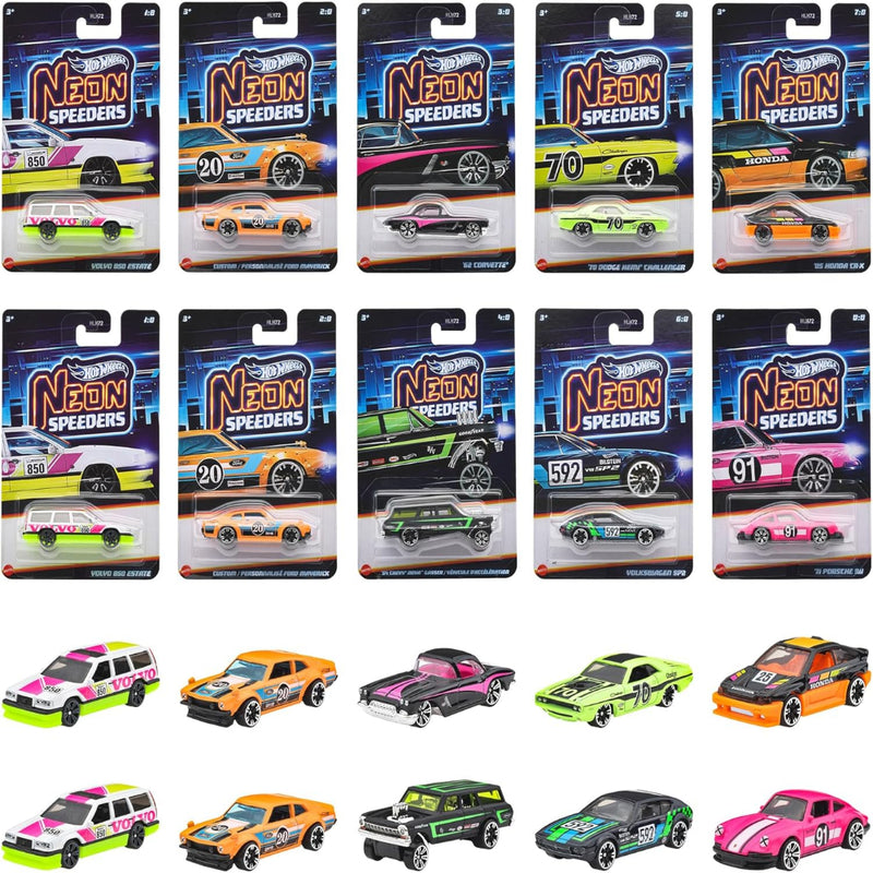Hot Wheels 2026 Neon Speeders Die-Cast Cars Set (Pack of 10)
