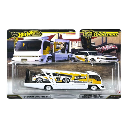 Hot Wheels 2026 Team Transport Combo Pack (24 Honda Civic Type R / Kousoku Camion De+'66 Chevrolet Corvair & '72 Chevy Ramp Truck)