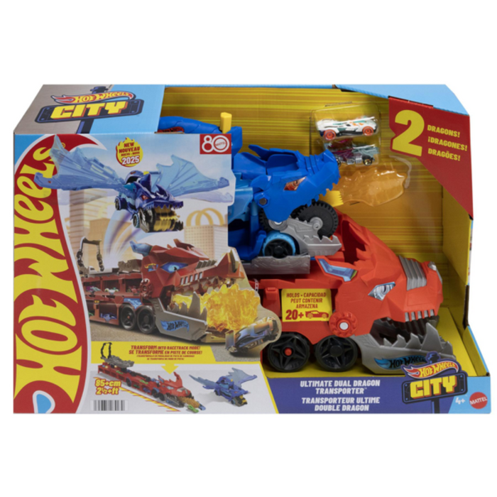 Hot Wheels City Hot Wheels Ultimate Dual Dragon Transporter & 2 1:64 Scale Toy Cars-Vehicles-Hot Wheels-Toycra
