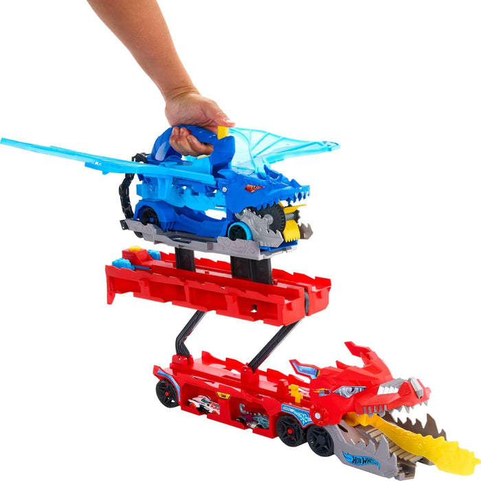 Hot Wheels City Hot Wheels Ultimate Dual Dragon Transporter & 2 1:64 Scale Toy Cars-Vehicles-Hot Wheels-Toycra