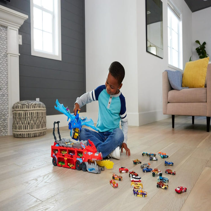 Hot Wheels City Hot Wheels Ultimate Dual Dragon Transporter & 2 1:64 Scale Toy Cars-Vehicles-Hot Wheels-Toycra
