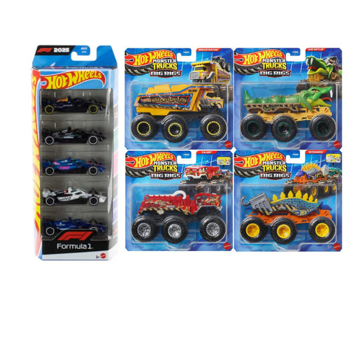 Hot Wheels Formula 1 5-Pack +Hot Wheels Monster Trucks Big Rigs Set of 4 Combo Pack-Vehicles-Hot Wheels-Toycra