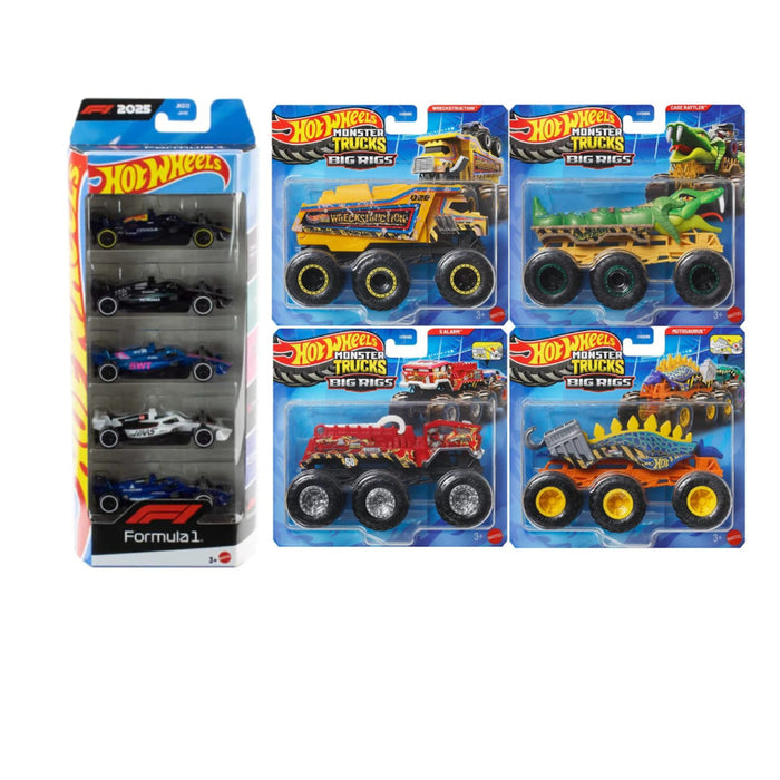 Hot Wheels Formula 1 5-Pack +Hot Wheels Monster Trucks Big Rigs Set of 4 Combo Pack-Vehicles-Hot Wheels-Toycra