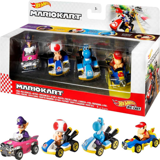 Hot Wheels Mario Kart Pack of 4 Vehicles with 1 Collectible Model-Action & Toy Figures-Hot Wheels-Toycra