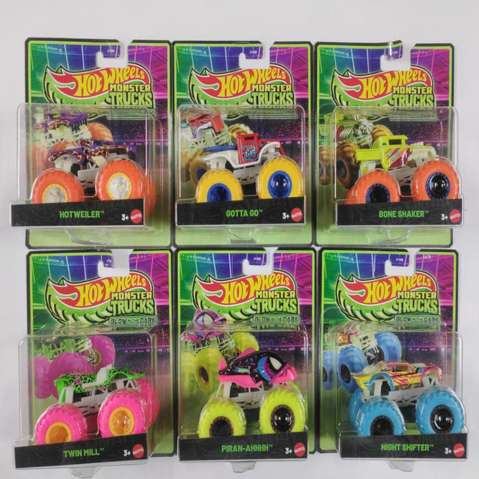Hot Wheels Monster Trucks Glow in the Dark Vehicle- Set of 6-Vehicles-Hot Wheels-Toycra