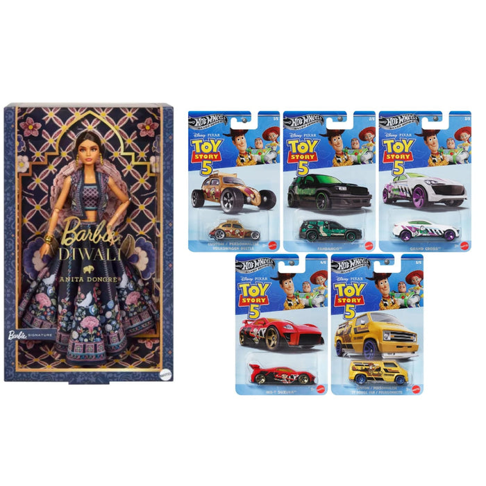 Hot Wheels Silver Series 2026 Toy Story 5 - Set of 5 + Barbie Signature Diwali Doll Combo Pack-Vehicles-Hot Wheels-Toycra