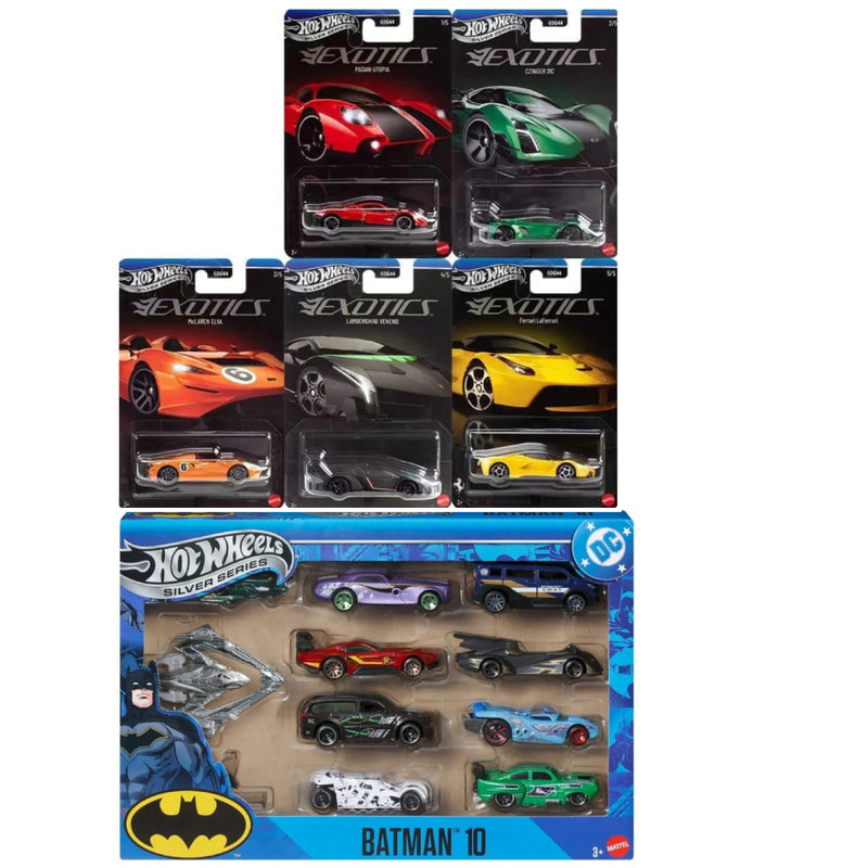 Hot Wheels Silver Series Exotics - Set of 5+Batman Collection Pack of 10 Cars