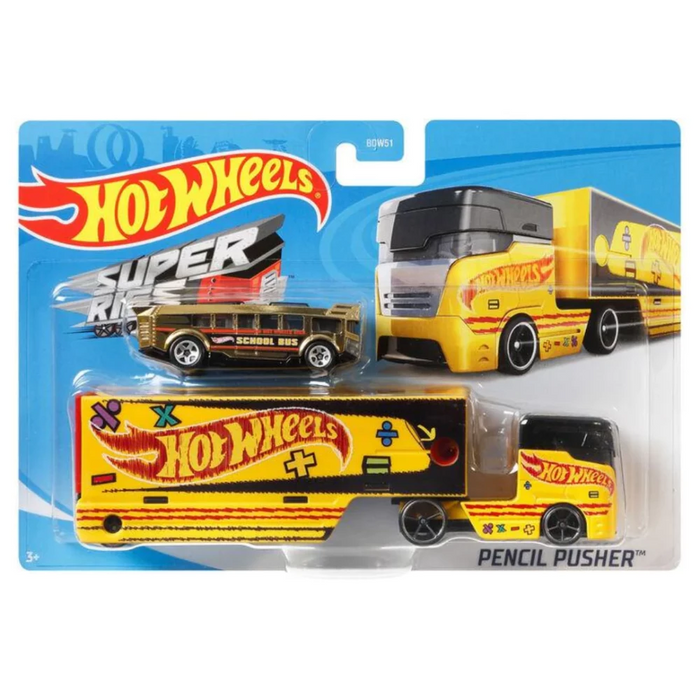 Hot Wheels Super Rigs, Toy Transporter Truck & Toy Car in 1:64 Scale  (Styles May Vary) 