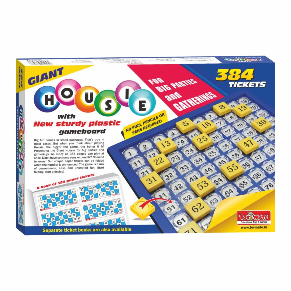 Housie 384 Game - Reusable Tickets with Plastic Gameboard | Family — Toycra