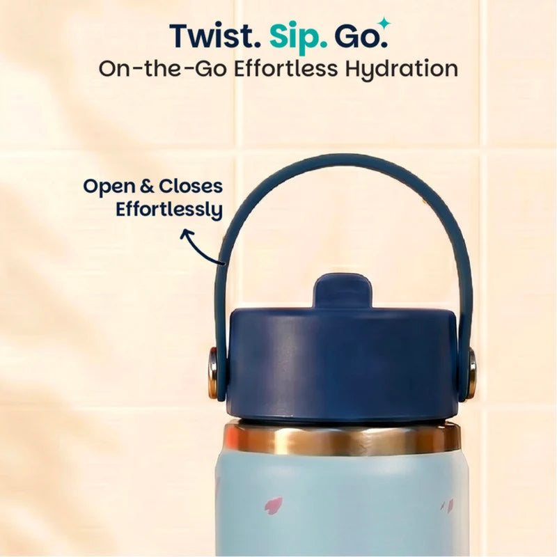 Basil HydraFizz Insulated Stainless Steel Water Bottle 600ml - Sakura Bloom