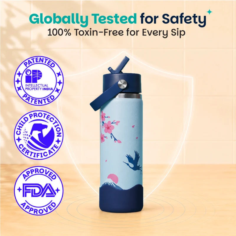 Basil HydraFizz Insulated Stainless Steel Water Bottle 600ml - Sakura Bloom