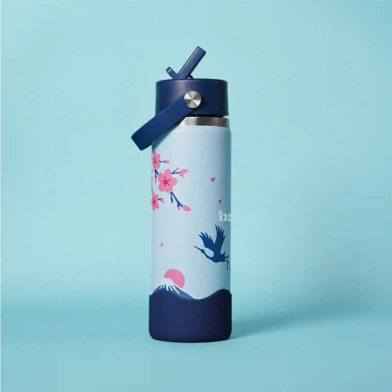 Basil HydraFizz Insulated Stainless Steel Water Bottle 600ml - Sakura Bloom