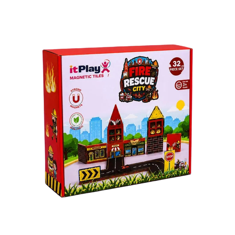 ITPlay Fire Rescue City Theme Build Magnetic tiles – 32 Pcs Set