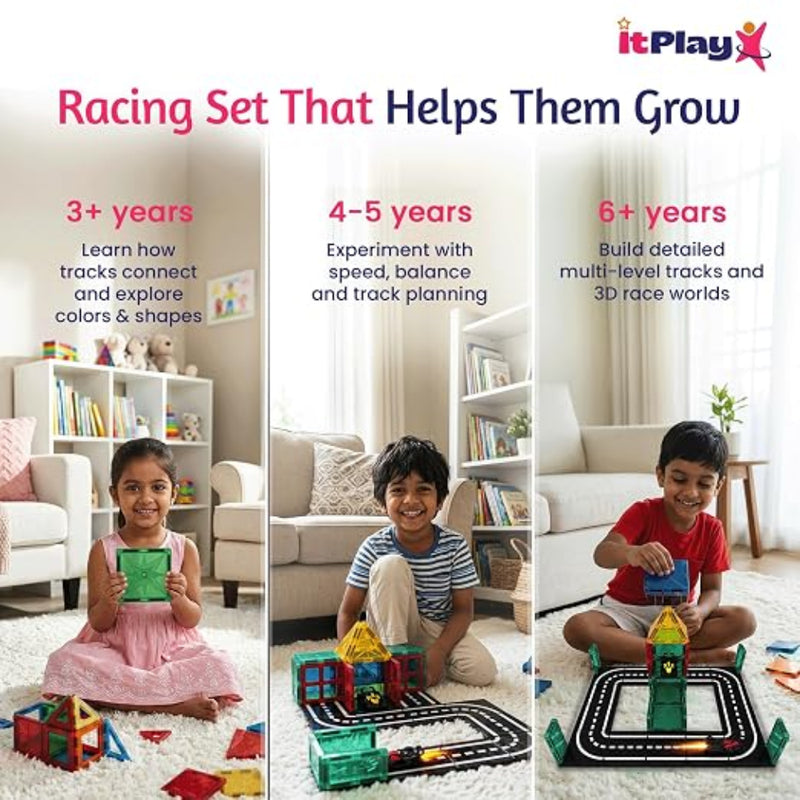 ITPlay Road Racer Theme Build Magnetic Tiles – 39 Pcs Set