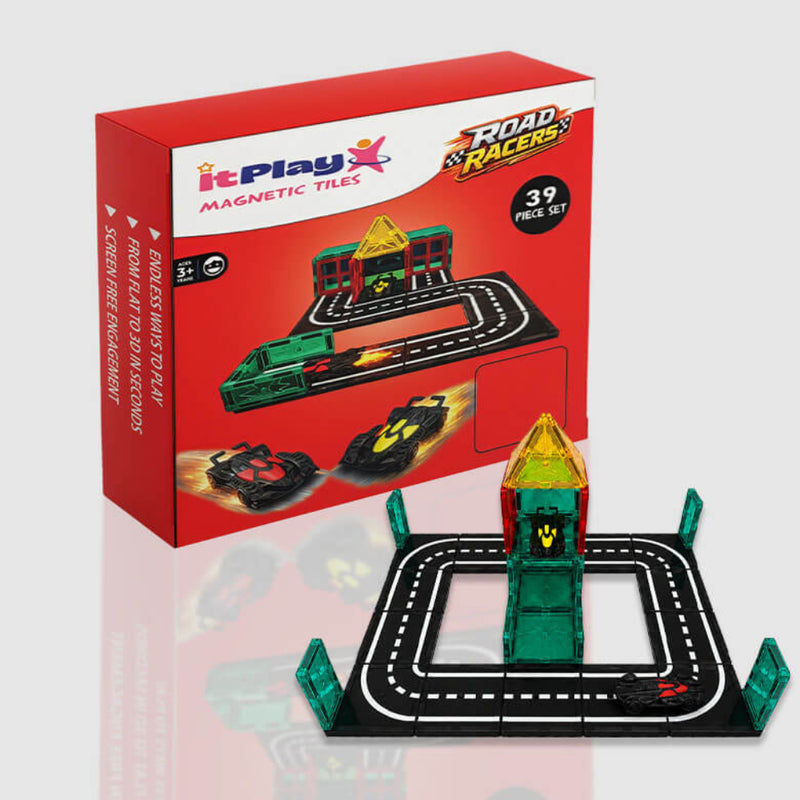 ITPlay Road Racer Theme Build Magnetic Tiles – 39 Pcs Set