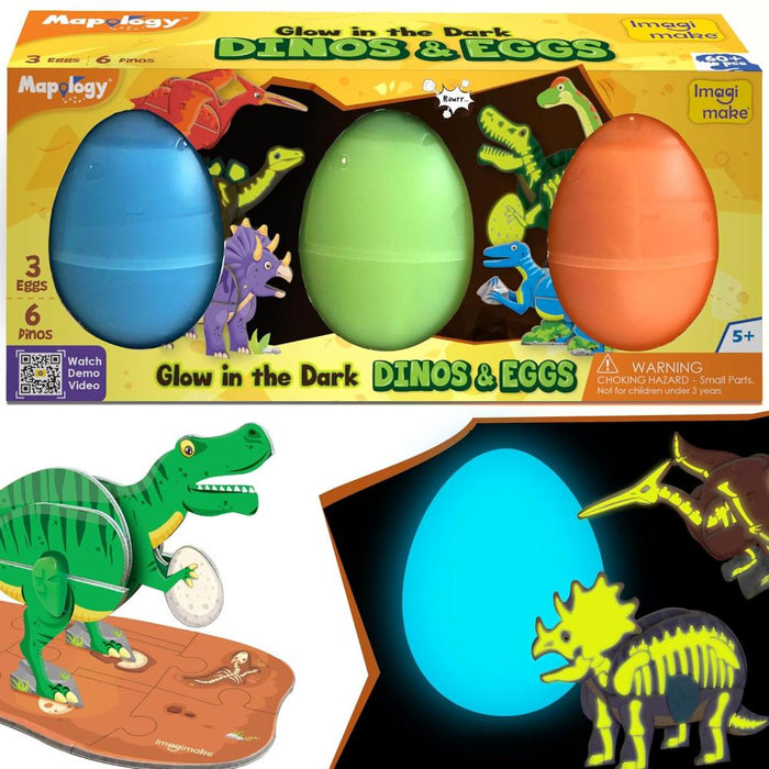 Imagimake Mapology Glow In The Dark Dinos & Egg - Set Of 3 Eggs-Puzzles-Imagimake-Toycra