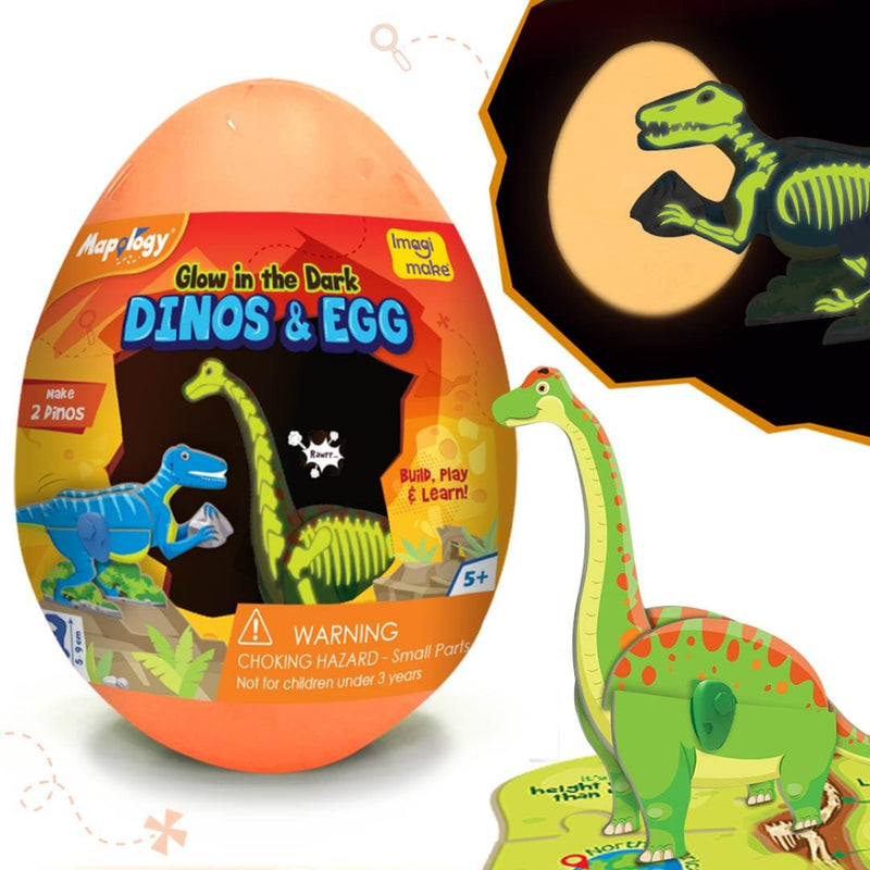 Imagimake Mapology Glow in The Dark Dinosaur Figure Set & Egg