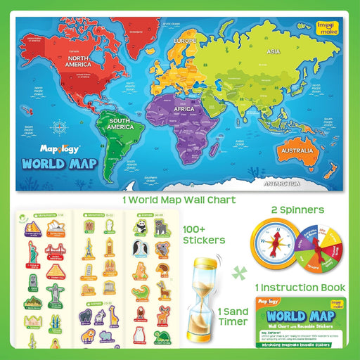 Imagimake Mapology World Map with Reusable Stickers-Learning & Education-Imagimake-Toycra
