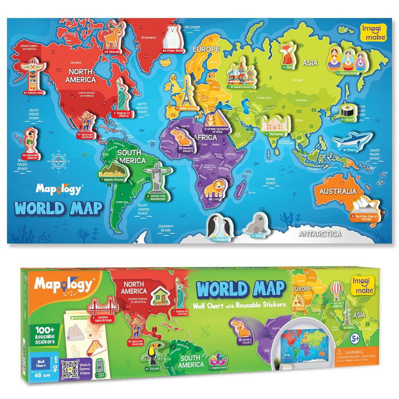 Imagimake Mapology World Map with Reusable Stickers