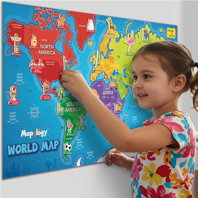 Imagimake Mapology World Map with Reusable Stickers
