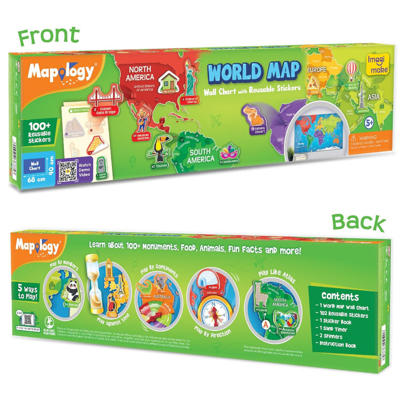 Imagimake Mapology World Map with Reusable Stickers